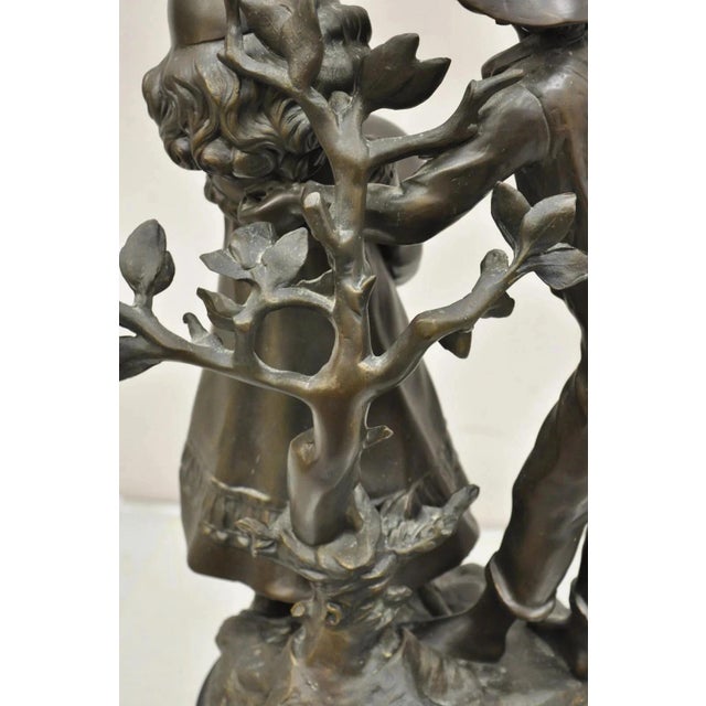 "Enjoue" After Auguste Moreau Victorian Bronze Boy and Girl Statue Sculpture For Sale - Image 11 of 12