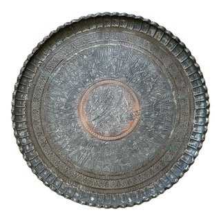 Vintage Large Tinned Copper Persian Tray For Sale