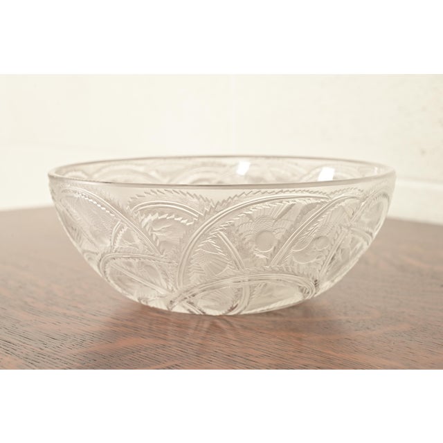 A gorgeous Art Deco or Art Nouveau bowl featuring small finches nestled among arched, serrated leaves and fern fronds in a...
