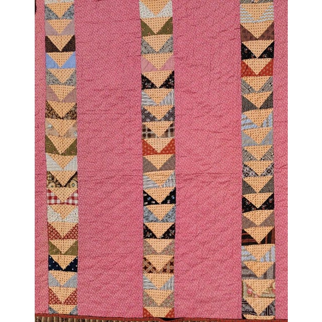 Folk Art 19th C Geese Chase in Bars Quilt. Dated 1877 For Sale - Image 3 of 10
