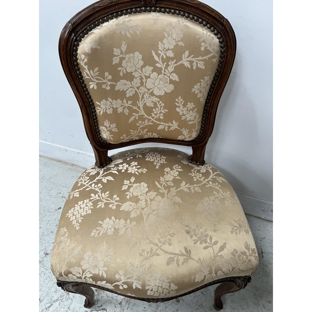 Louis XV Style Chairs and Ottoman in Walnut, Set of 3 For Sale - Image 5 of 18