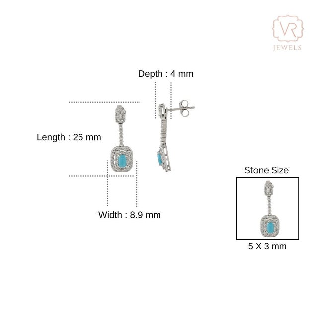 Art Deco Convertible Turquoise & Diamond Halo Drop Earrings in 14k White Gold- 2 Pieces For Sale - Image 9 of 14