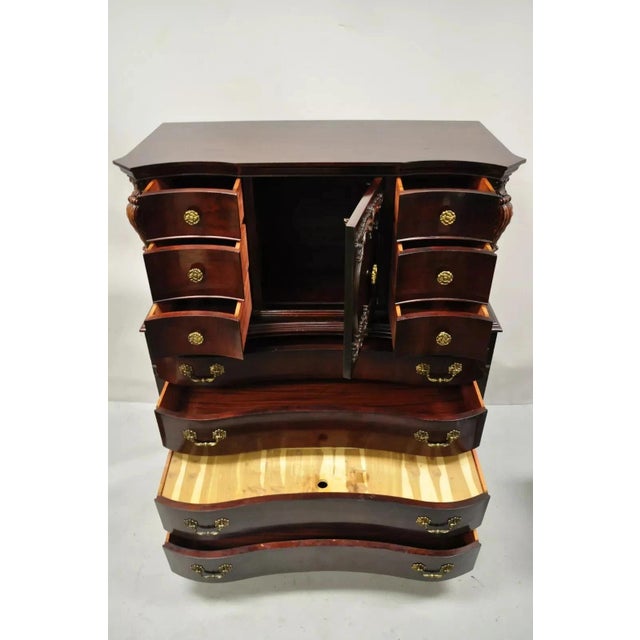 Wood Antique Mahogany Chinese Chippendale Hollywood Regency Highboy Chest Dresser For Sale - Image 7 of 11