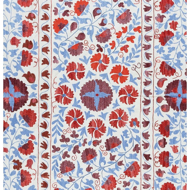 Silk Hand Embroidered Suzani Decorative Uzbek Wall Hanging For Sale - Image 4 of 5
