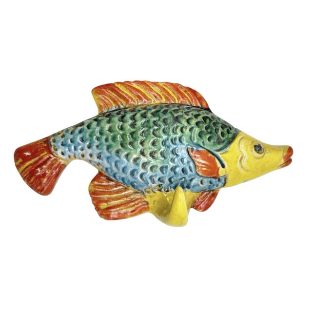 Ceramic Italian Fish Ceramic Wall Plaque & Hook For Sale - Image 7 of 10