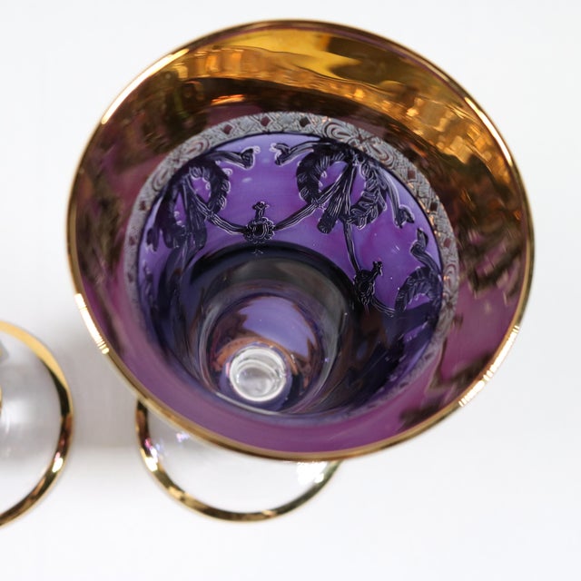 Metal Vintage Amethyst Arte Italica Gold Etched Rim Iced Tea Glasses - Set of 2 For Sale - Image 7 of 11