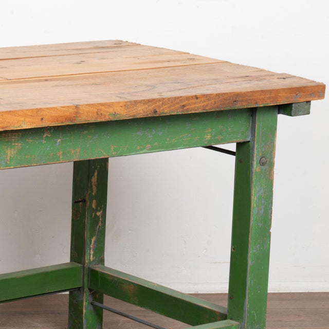 Green 19th Century Hungarian Original Green Painted Pine Work Table For Sale - Image 8 of 14