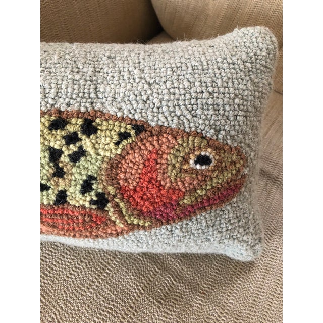 Vintage Speckled Trout Hooked Wool/Needlepoint Lumbar Pillow Chairish