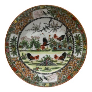 Antique Famille Verte Rooster 9” Plate For Sale