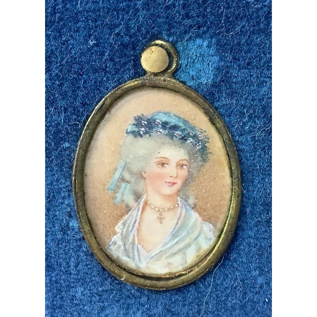 19th Century Antique Floral Brass Framed Porcelain Portraits For Sale - Image 5 of 6