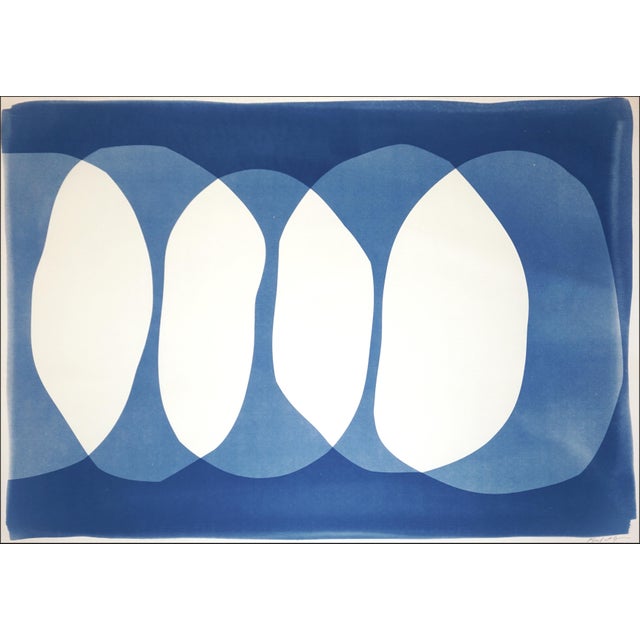 2020s 2026, Nine Lives, Minimalist Horizontal Diptych in Blue Tones, Circles Sequence, Monotype Cyanotype on Paper by Kind of Cyan For Sale - Image 5 of 10