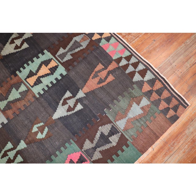 Mid 20th Century Tribal Bohemian Vintage Turkish Kilim Flat-Weave - 6'4" x 9'5" For Sale - Image 5 of 6