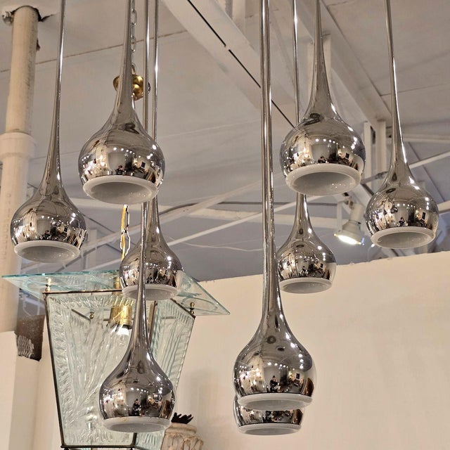 Metal 1970s Esperia Mid-Century Modern Chrome Chandelier For Sale - Image 7 of 10