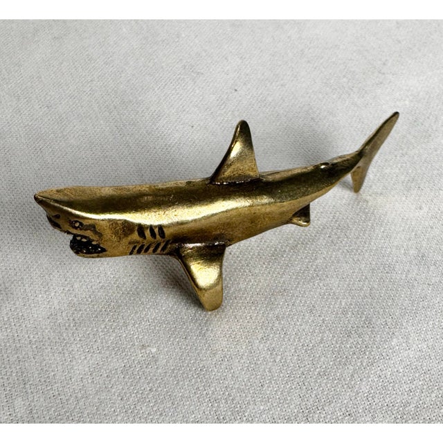 Vintage Small Coastal Solid Brass Shark Cabinetry Hardware Knobs/Pulls For Sale In Houston - Image 6 of 8