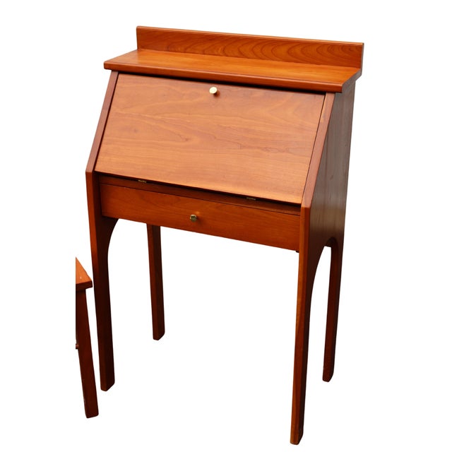 1970s Childs Custom Handcrafted Cherry Drop-Front Secretary Desk & Chair For Sale - Image 4 of 18