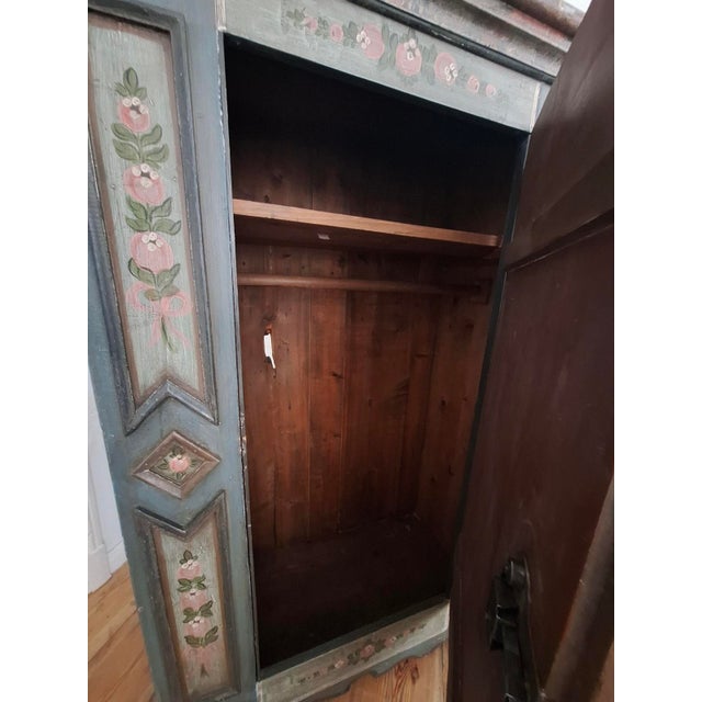 Green Small Antique Blue Hand-Painted Alpine Wardrobe, 1810s For Sale - Image 8 of 14