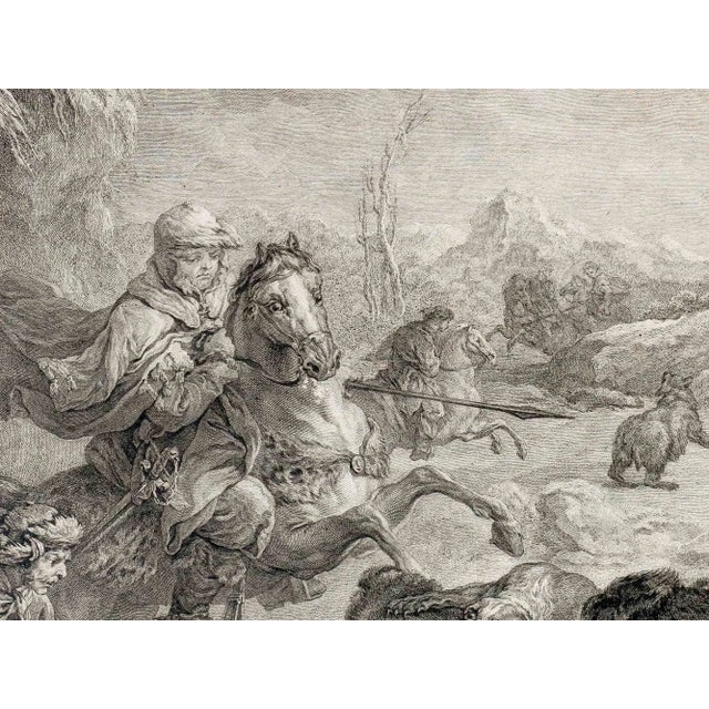 Jean Jaques Flipart, Hunting the Bear, Etching, 18th Century For Sale - Image 3 of 6