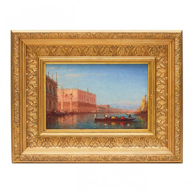 Charles-Clément Calderon, View of the Doges Palace and St Marks Square in Venice, 1870, Oil on Panel, Framed For Sale - Image 8 of 8