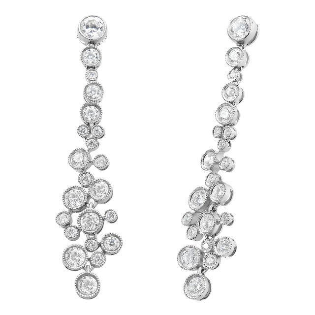 18K White Gold 3.15 Cttw Round Diamond Waterfall Drop Dangle Stud Earrings (H-I Color, VS1-VS2 Clari For Sale
