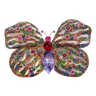 Bochic "Orient" Ruby & Multi Fancy Sapphires Brooch in 18K Gold & Silver For Sale