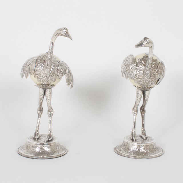 Mid-Century Silvered Ostrich Sculptures Constructed with Ostrich Eggs - A Pair For Sale - Image 4 of 11