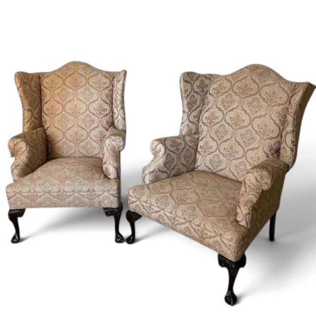 Wood Timeless Sophistication for Your Home: A Pair of Premium Chippendale-Style Wingback Chairs by Hickory Furniture For Sale - Image 7 of 9