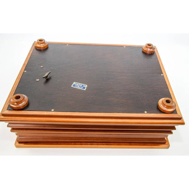 Brown Jewelry Wooden Music Box Made in Italy With Flowers Inlaid Burl Wood Top For Sale - Image 8 of 12