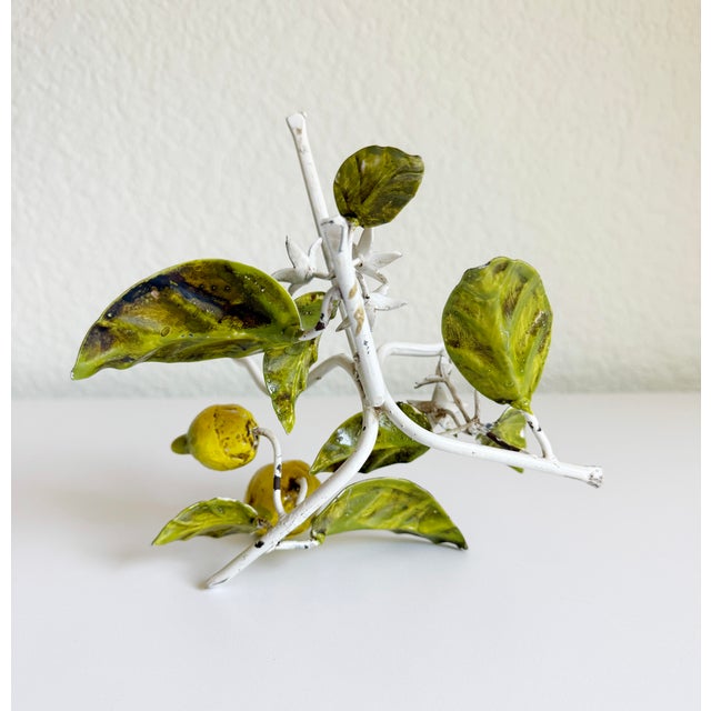 1950s Italian Toleware Hurricane Candle Holder With Lemon Tree Accents For Sale - Image 9 of 9