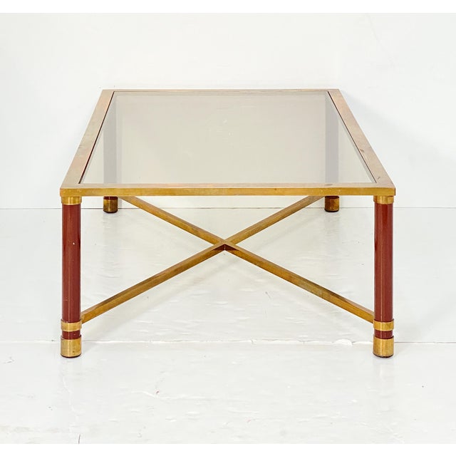 French Modern Rectangular Cocktail or Coffee Low Table of Brass and Smoked Glass For Sale - Image 11 of 11