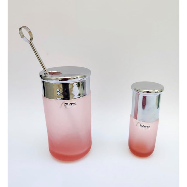 Vintage Italian Pink Murano Glass Bottle Tray and Punch Container from VeArt, 1980s, Set of 3 For Sale - Image 4 of 12