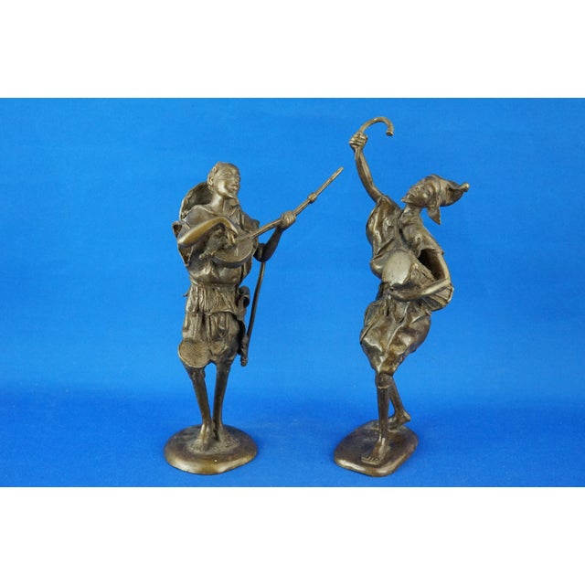 19th Century African Bronze Sculpture of Musicians, Benin, Set of 2 For Sale - Image 3 of 18