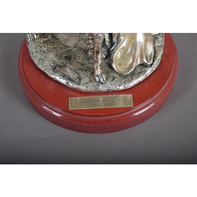 Metal 1920s Silver-Plated Art Deco Style Sculpture, Lady With Borzoi Dog For Sale - Image 7 of 8