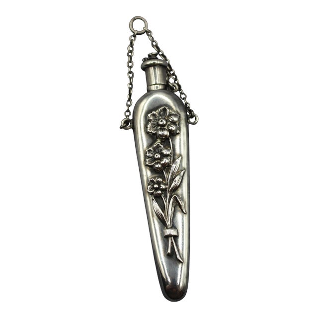 Circa 1890s American Sterling Silver Chatelaine Scent Bottle For Sale