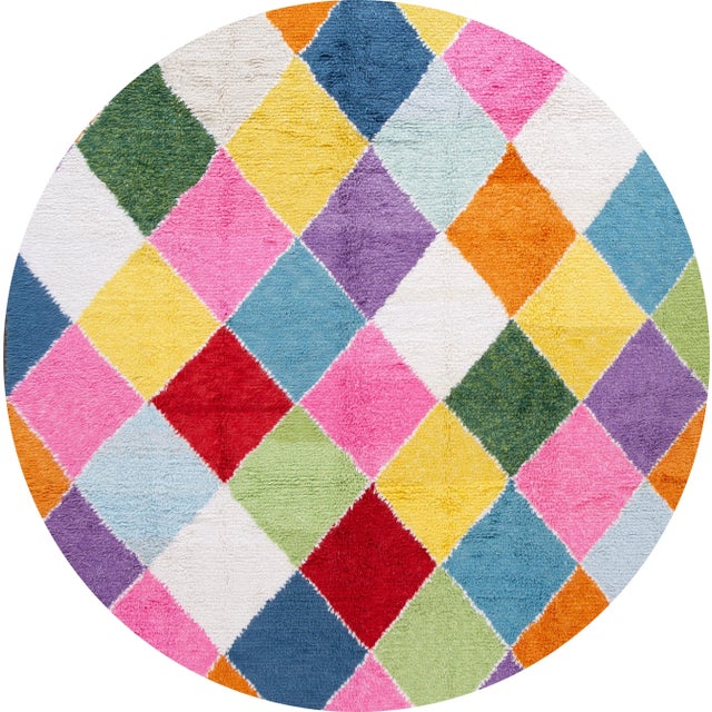 Beautiful Contemporary Moroccan-Style Rug, hand-knotted wool with a multicolor field in a gorgeous bohemian-inspired...