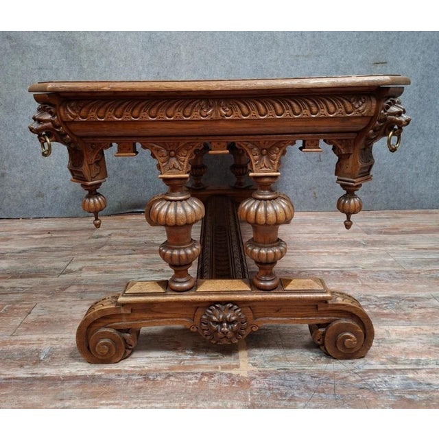 Renaissance Dining Table in Carved Oak, 1800s For Sale - Image 5 of 8