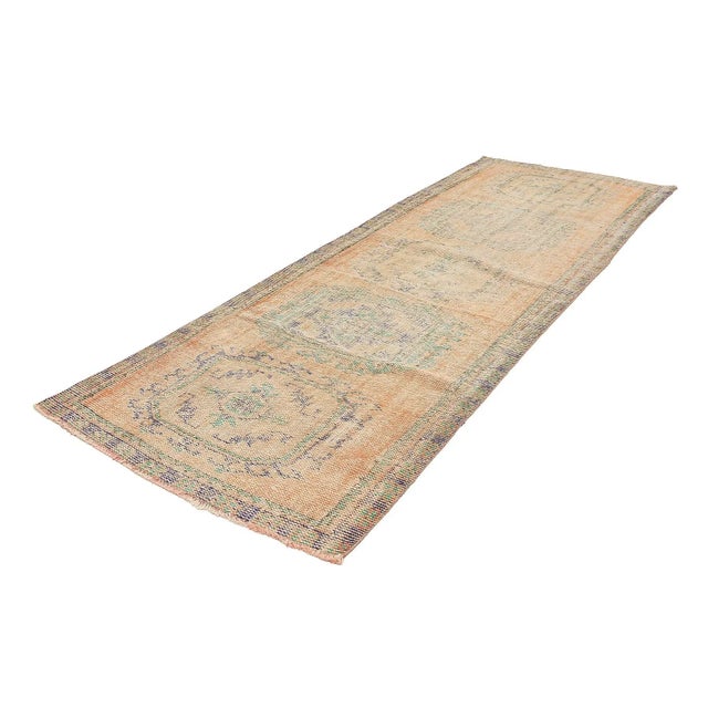 Shabby Chic Mid 20th Century Vintage Distressed Turkish Oushak Rug For Sale - Image 3 of 7