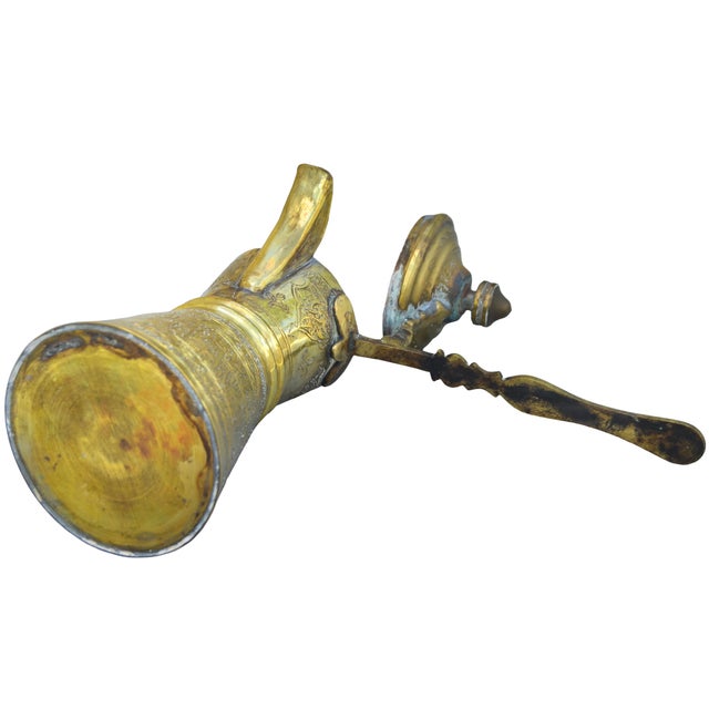 Early 20th Century Handmade Calligraphy-Engraved Moorish Brass Coffee Pot Accent For Sale - Image 10 of 13