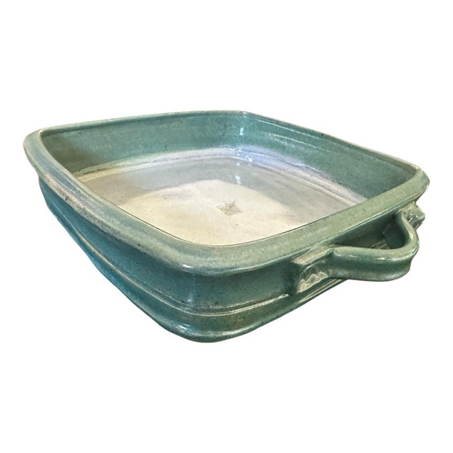 1970s Handmade Pottery Sculpture—a Square Bowl Design With Handles, Signed by Artist For Sale