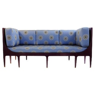 Lacquered Wood and Fabric Three-Seater Sofa by Bruno De Caumont, 1990s For Sale