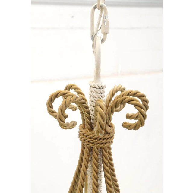 Sand Metal Tassels & Twisted Rope Motive 8 Candles Light Fixture Chandelier For Sale - Image 8 of 13