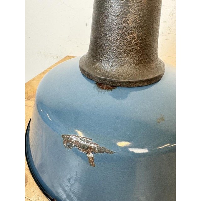 Industrial Blue Enamel Factory Lamp with Cast Iron Top, 1960s For Sale - Image 14 of 18