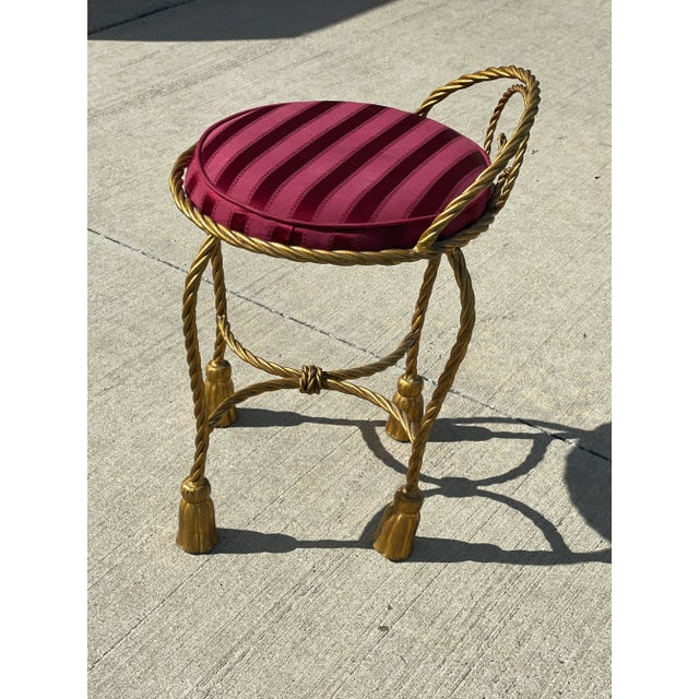 Vintage Italian Gilt Rope and Tassel Boudoir Stool For Sale - Image 4 of 8