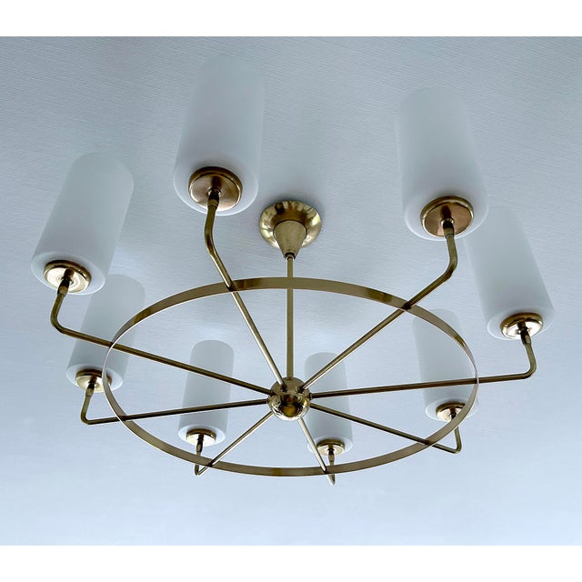 Metal Large Vintage Italian Glass and Brass Chandelier, 1950s For Sale - Image 7 of 18