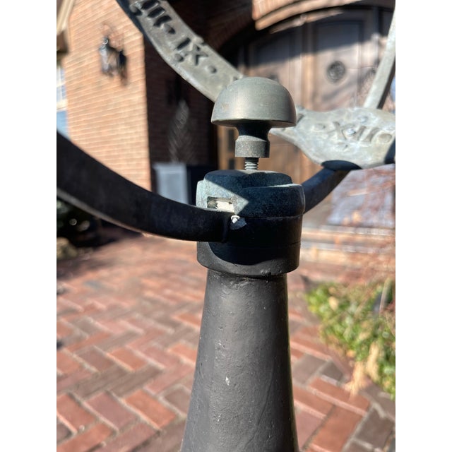 Metal Vintage English Garden Armillary With (Rare) Original Iron Base For Sale - Image 7 of 12