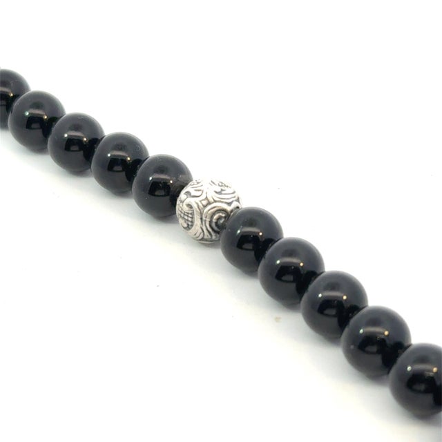 Metal 1990s David Yurman Estate Matte Onyx Carved Prayer Beads Bracelet 8.5" Silver For Sale - Image 7 of 12