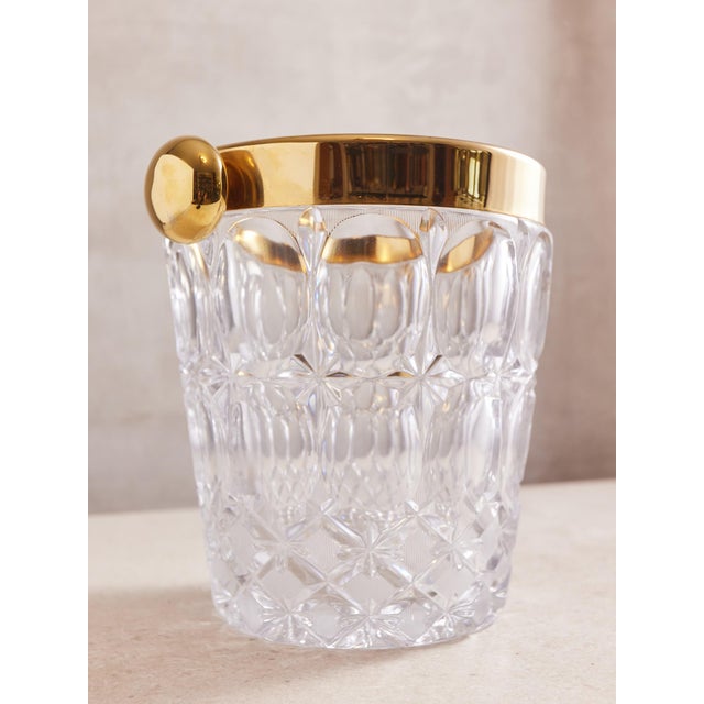 1960s Mid Century Crystal Modern Ice Bucket With Gold Rim For Sale - Image 10 of 18