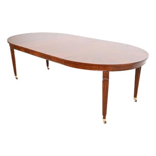 Baker Furniture French Regency Louis XVI Carved Cherry Wood Extension Dining Table, Newly Refinished For Sale