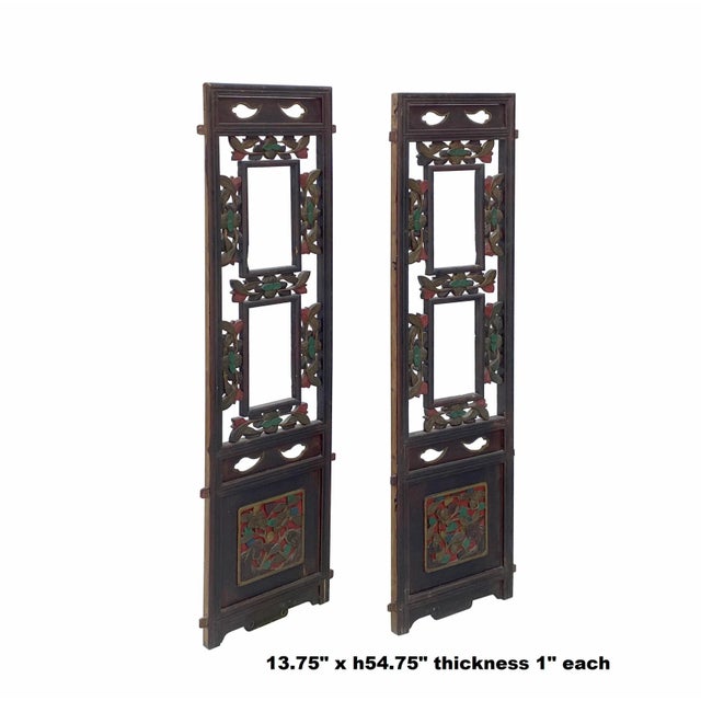 This is a pair of restored vintage wood wall panels with ancient Chinese carving motif and designs. The loose part was...