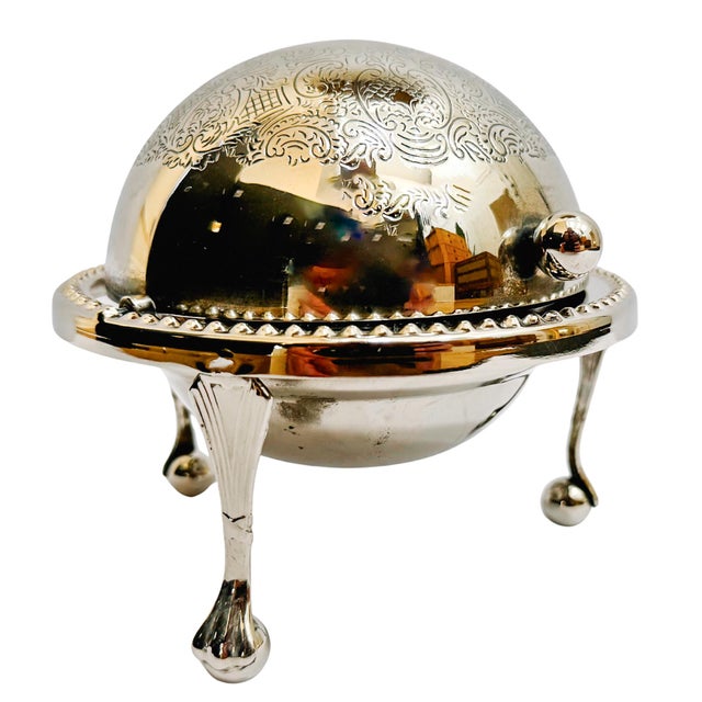 Mid 20th Century English Silver-Plated Roll Top Caviar / Butter Dish With Glass Liner - Caviar Server For Sale In San Diego - Image 6 of 12