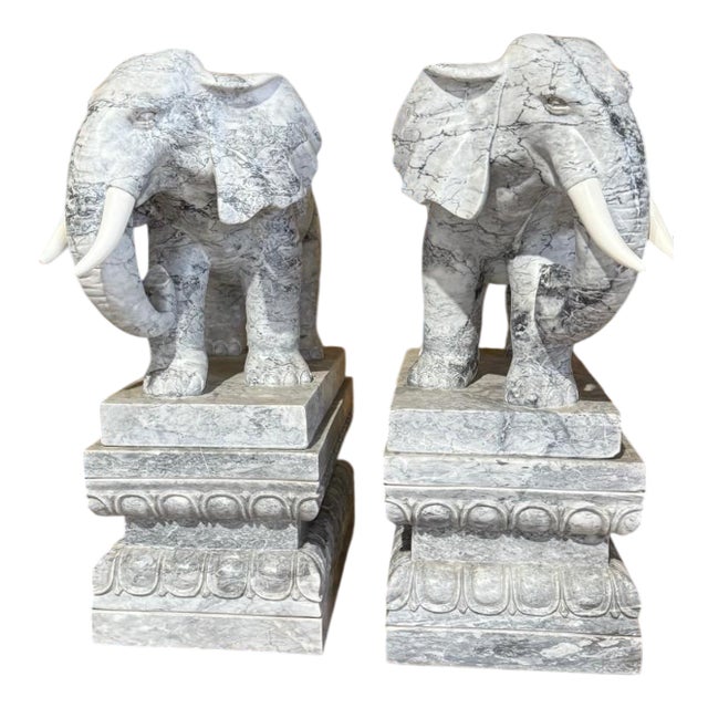 Elephant Sculptures, Marble, Set of 2 For Sale